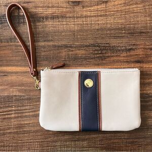 Stone Mountain Stone & Co. Leather Wristlet in Natural/Tan/Blue with Strap